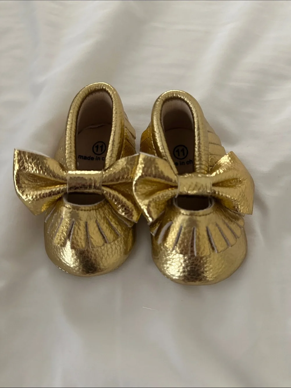 Gold Baby Bow Moccasins - Infant Slip-On Dress Shoes